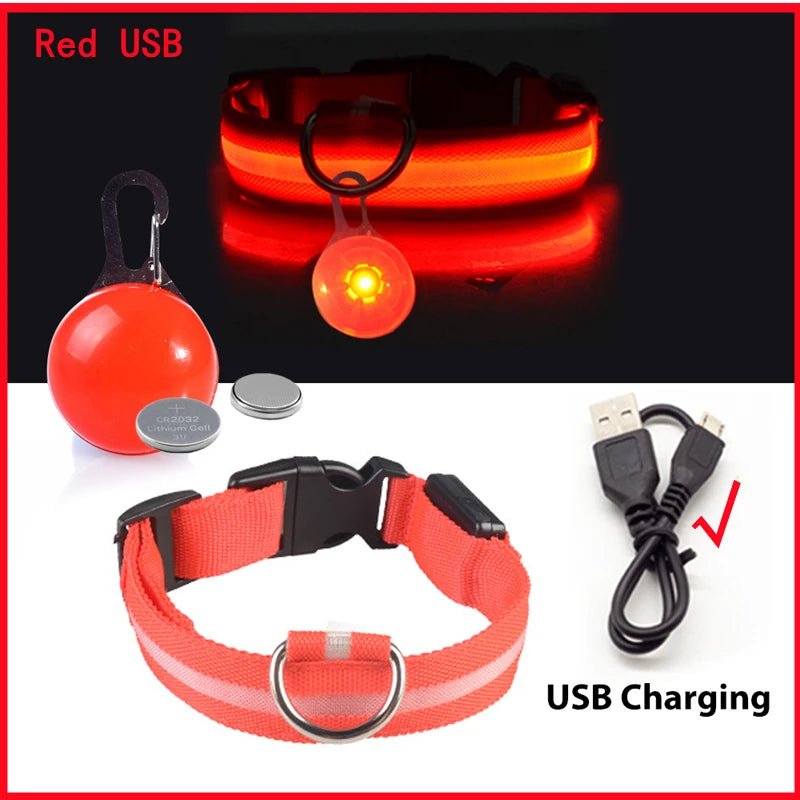 USB Rechargeable LED Waterproof Dog Collar with Detachable Light - PeakPaws Co. red