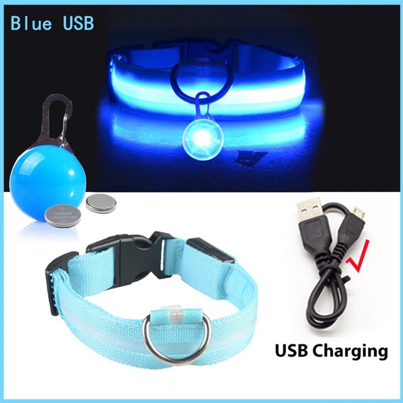 USB Rechargeable LED Waterproof Dog Collar with Detachable Light - PeakPaws Co. blue
