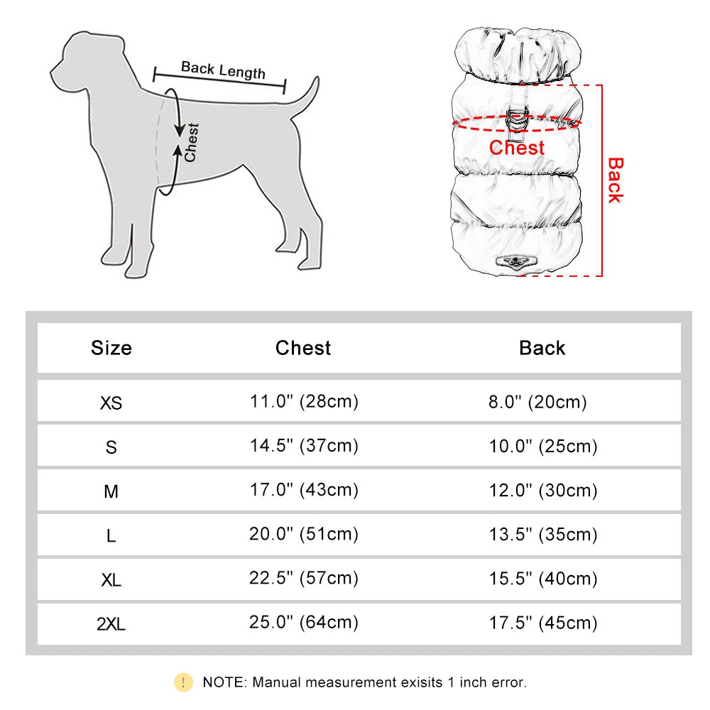 Size Chart for Warm Padded Dog Vest with D-Ring – Soft Winter Jacket for Small & Medium Dogs (Under 40 lbs, 7 Colors)