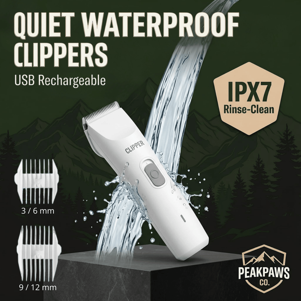 Waterproof Dog Grooming Clippers – Quiet USB Rechargeable Pet Hair Trimmer with Ceramic Blades - PeakPaws Co.