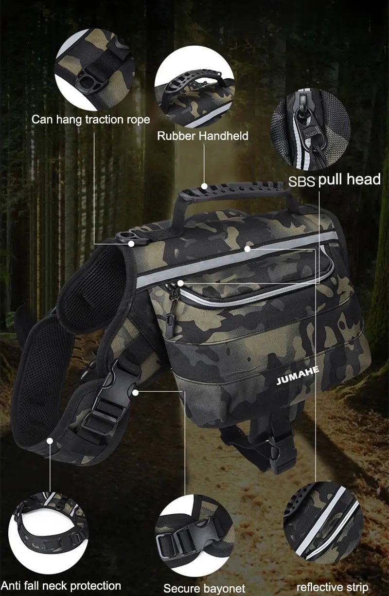 Waterproof Dog Saddle Backpack – Reflective Tactical Dog Pack with Storage (6 Colors) - PeakPaws Co.