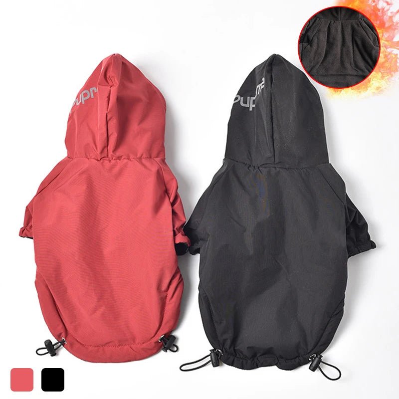 Waterproof Dog Winter Coat with Hood – Fleece Lined Reflective Jacket for Dogs (Up to 55 lbs, Black/Red) - PeakPaws Co.