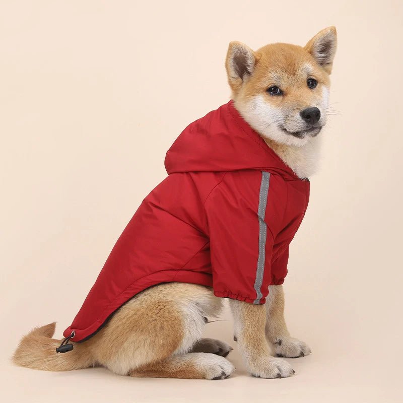 Waterproof Dog Winter Coat with Hood – Fleece Lined Reflective Jacket for Dogs (Up to 55 lbs, Black/Red) - PeakPaws Co.