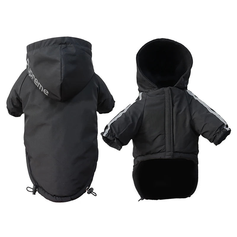 black Waterproof Dog Winter Coat with Hood – Fleece Lined Reflective Jacket for Dogs (Up to 55 lbs, Black/Red) - PeakPaws Co.