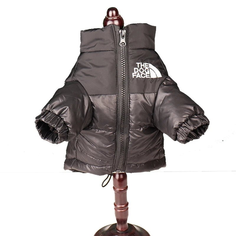 Windproof 'The Dog Face' Winter Jacket with Reflective Trim – Zip-Up Warm Coat for Small & Medium Dogs (Up to 55 lbs) - black